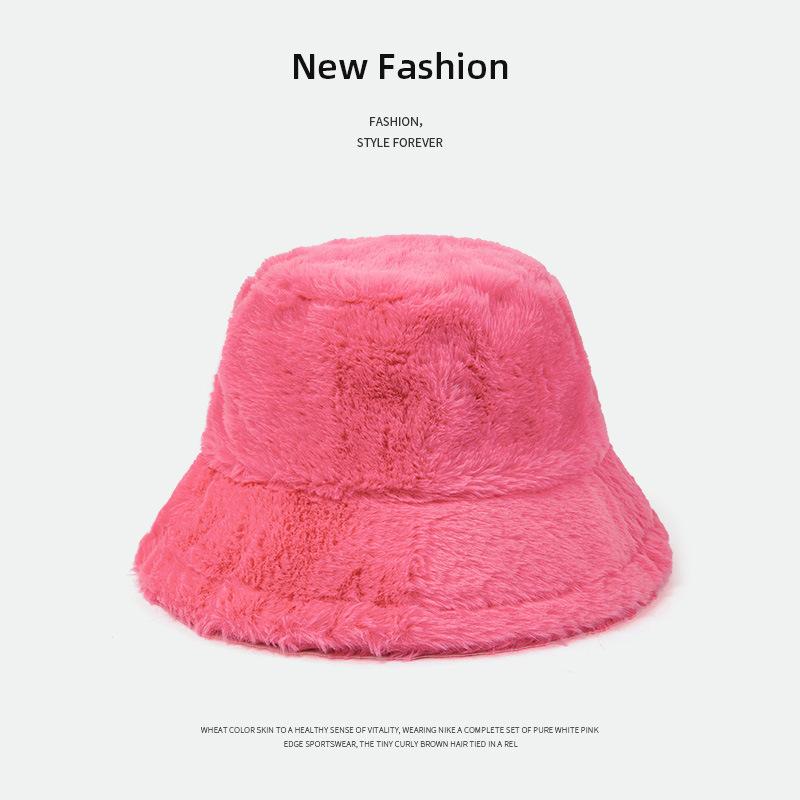 Imitation Rabbit Fur Big Head Circumference Bucket Hat Autumn and Winter Plush Versatile Show Small Face Warm Thickened Fashion Basin Hat