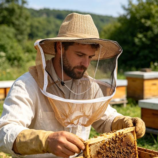 yangyizhi Beekeeping Hat with Veil, Adjustable Straps Wide Brim Full Mesh Visor Protection Bee for Face Neck Protection, Comfortable Fit Supplies