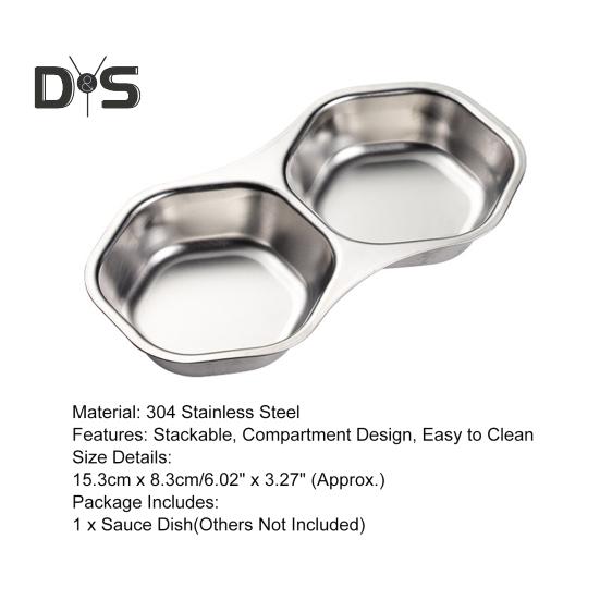 Såsfat i rostfritt stål Stapelbart Lätt att rengöra Hexagon Triangel Ovalformad kryddplatta