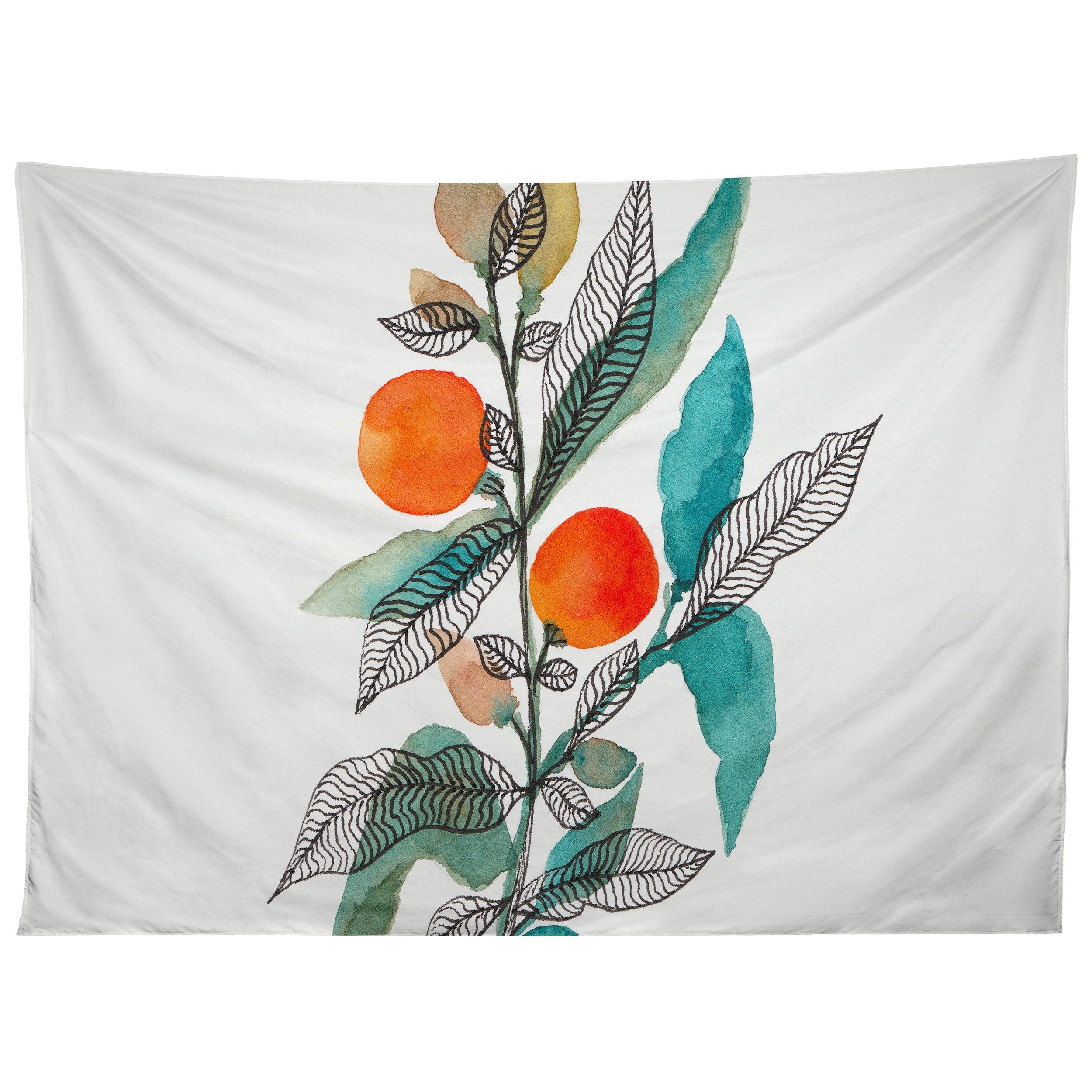 WATERCOLOR INK LEAVES 3 tapestry 75x100 чёрный
