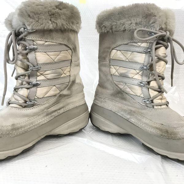 Columbia Warm Lined Waterproof Snow Boots 24.0 UK5.5 Gray Beige(USED)