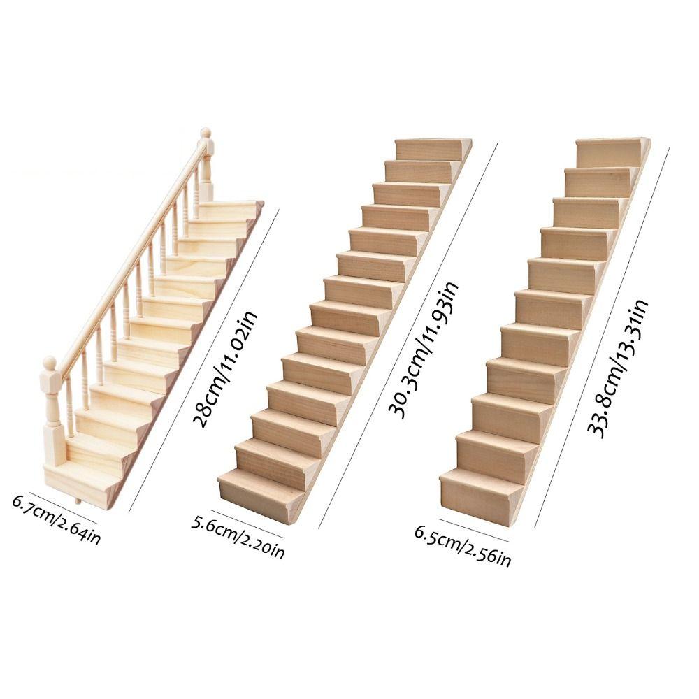 Pretend Play 1:12 Dollhouse Furniture Miniature Stairs with Handrail  Doll House Accessories