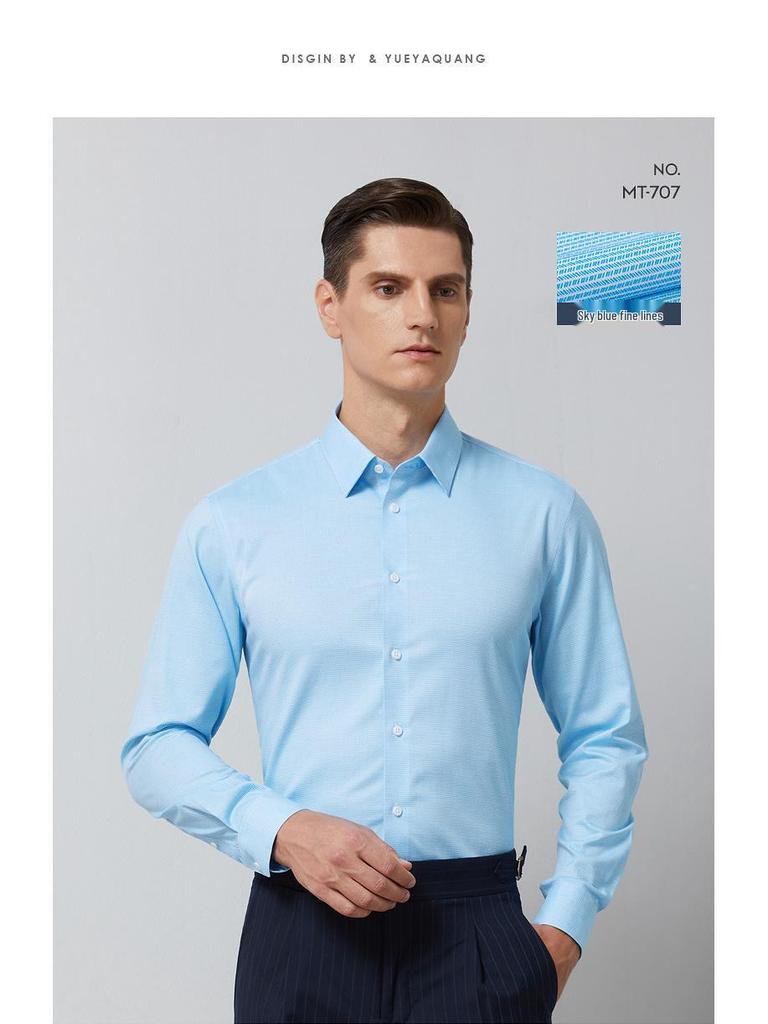 Wrinkle-Free Men's Slim-Fit Cotton Stretch Shirt, Spring/Autumn Business Style, Long Sleeve