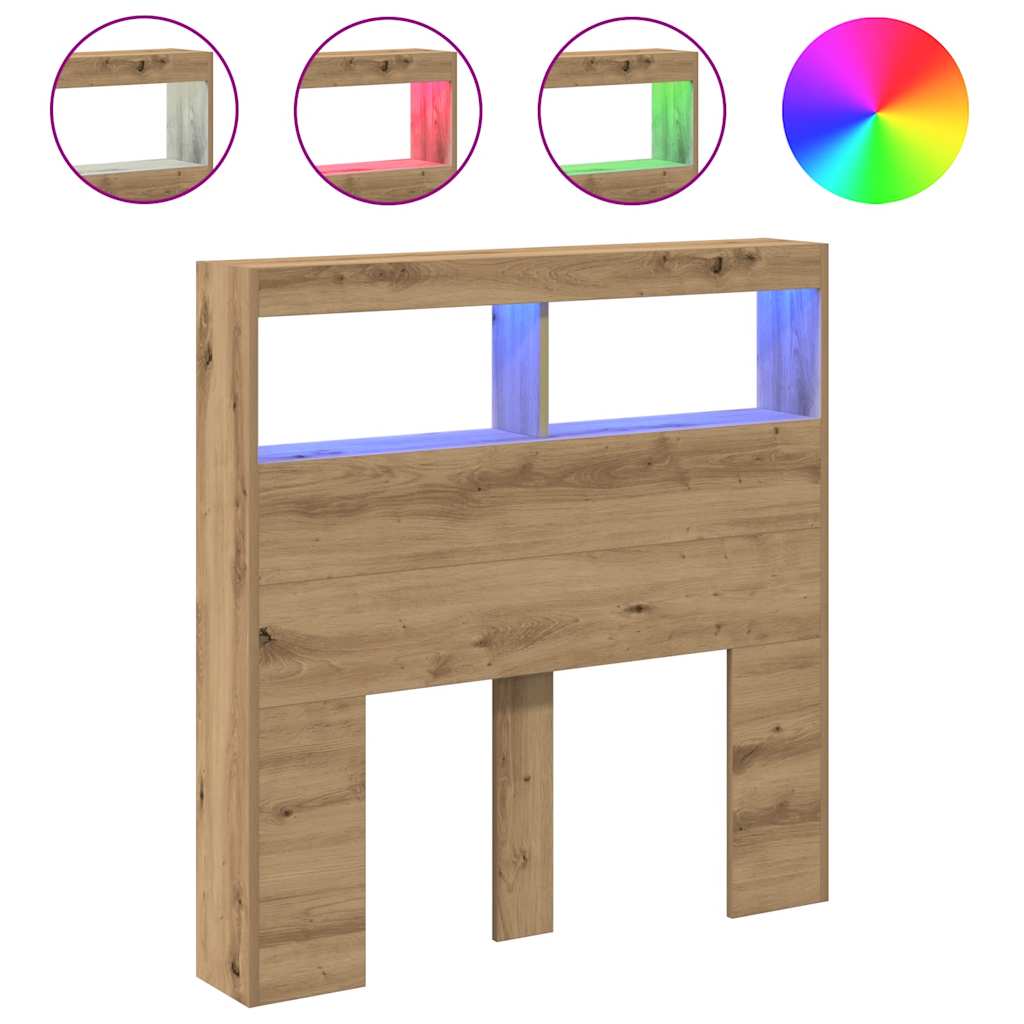 LED Headboard with Shelves Artisan Oak Finish 100 x 17 x 102 cm