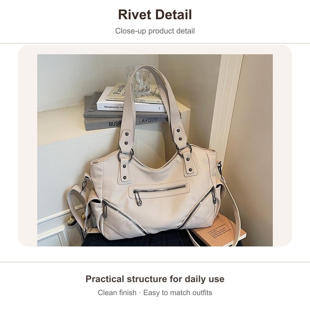Women's Rivet PU Leather Shoulder Bag Large Hobo Handbag