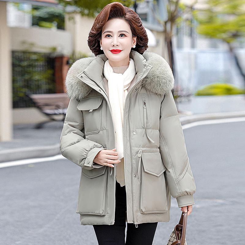 Down Jacket Women's Mid-length Winter New Middle-aged and Elderly Thickened White Duck Down Mother's Jacket