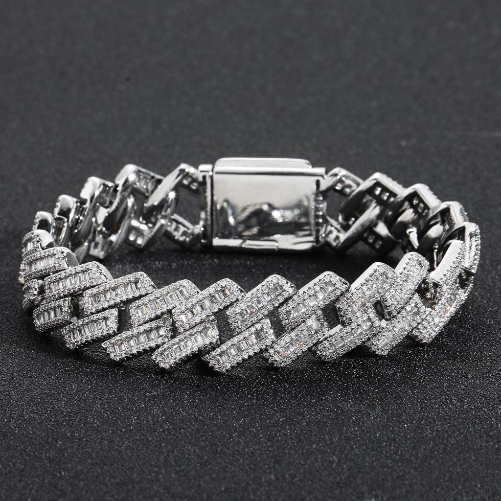 Personalized Trendy T-shaped Mixed Zirconia 16mm Men's Cuban Bracelet Gold Plated for Party Occasions