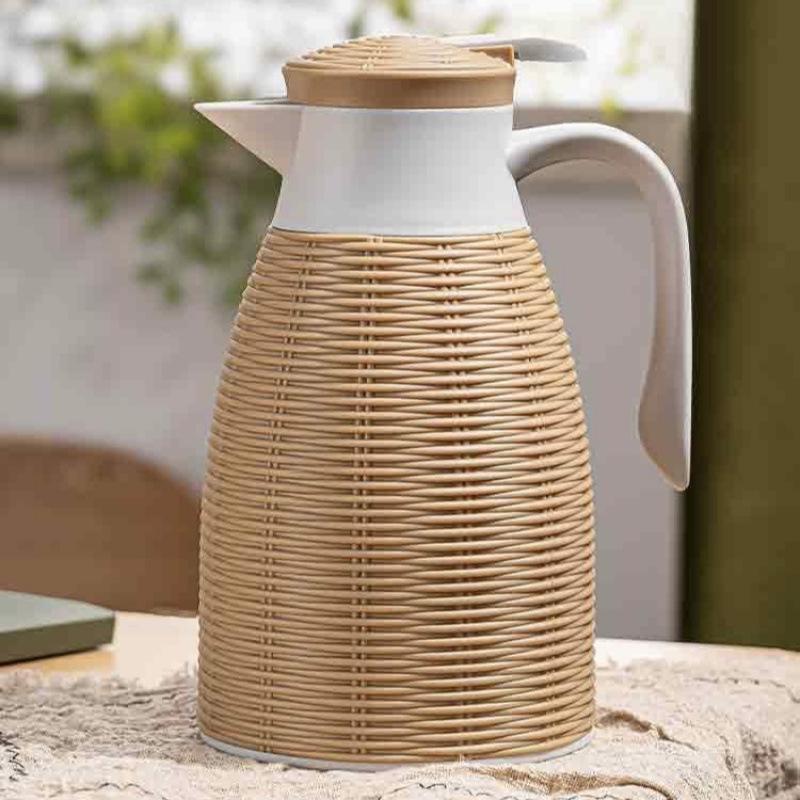 Bamboo Woven 1L Retro Thermos with Double-Layer Glass Liner and Large Diameter