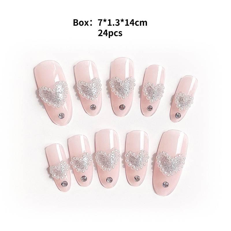 

Носите женские маникюрные наклейки, накладные ногти, готовые, съемные, ногти с сердечками, жемчужные