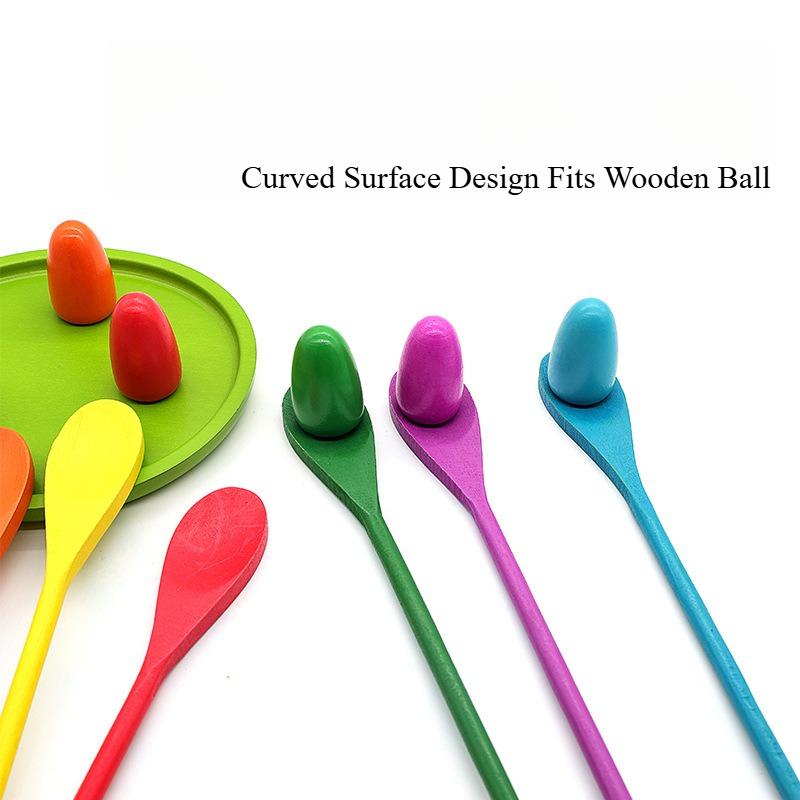 6pcs Wooden Balance Spoon Egg Ball Set Sensory Training Body Intelligence Game Kids Outdoor Sports Kindergarten Educational Toys