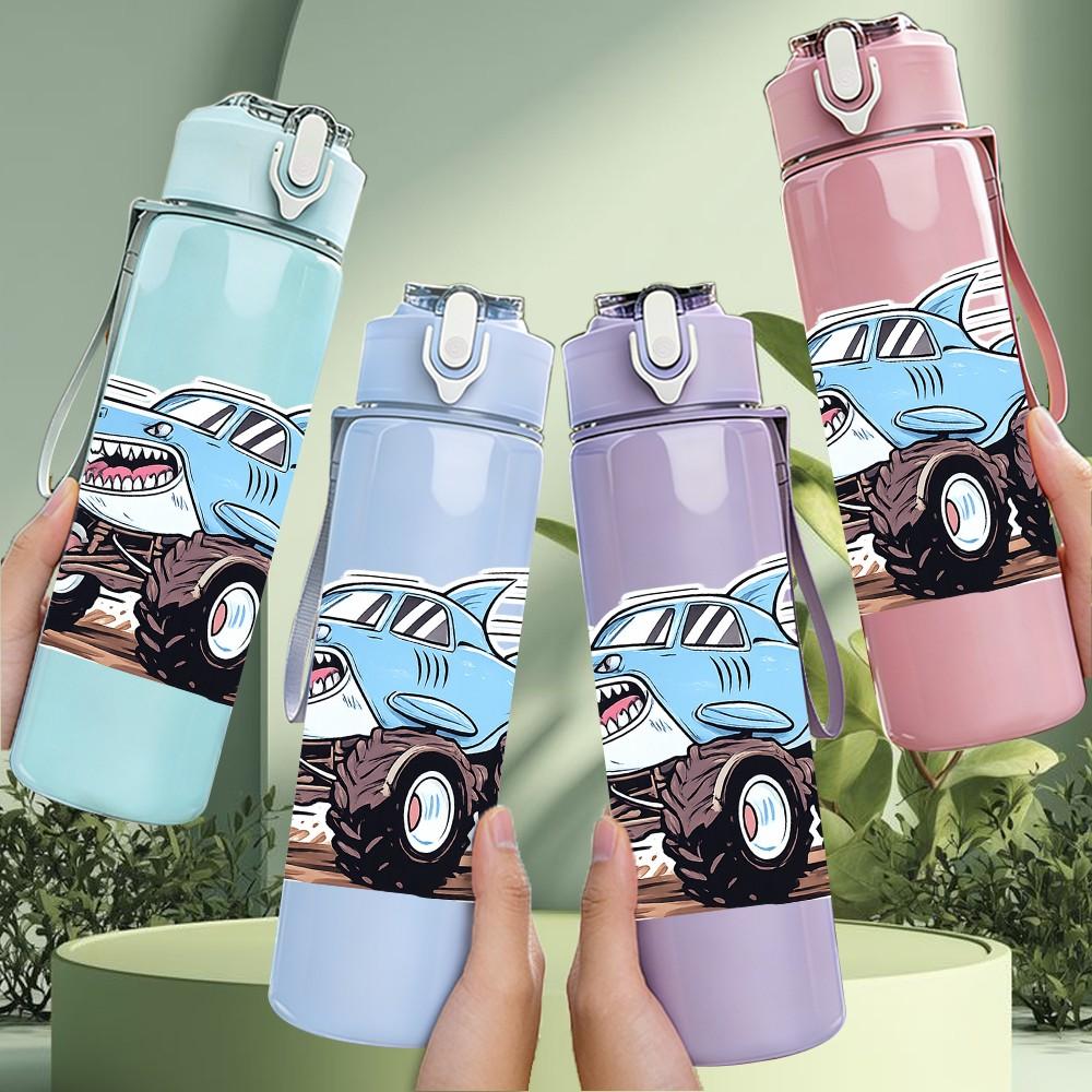 1PC Blue Monster Truck Offroad Print 750ml Color Plastic Sports Water Bottle Leakproof Flip Straw Lid Suitable for Sports Office Home Use