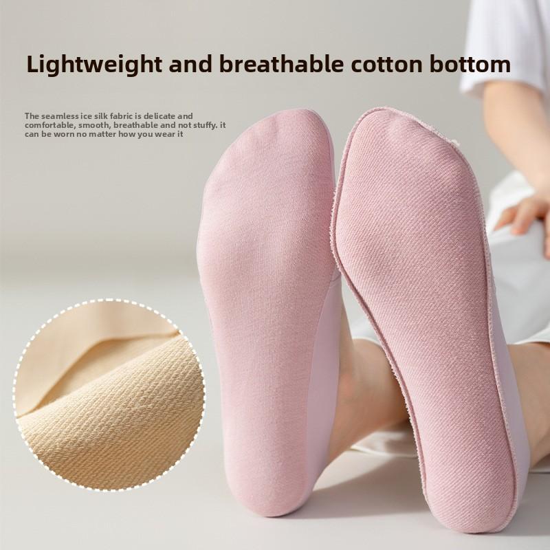 5 Perechi de Șosete Invizibile de Vară Subțiri cu Talpă de Bumbac, Mătase de Gheață Răcoroasă, cu Gură Joasă