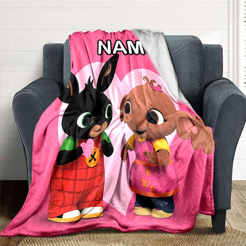 Customizable Bing Bunny2 Throw Blanket – Personalized Name, All-Season Cozy Snug Blanket, Machine Washable, Personalized Blanket