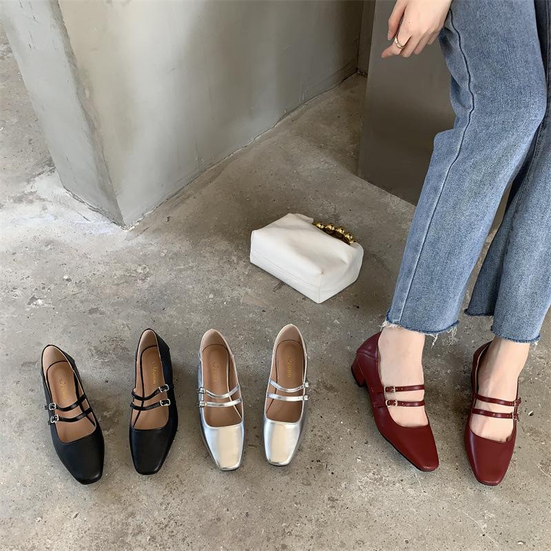 

Туфли-лодочки с квадратным носком и низким каблуком, женские туфли на толстом каблуке, новинка весны и осени, нежные туфли Мэри Джейн для феи 39 красный