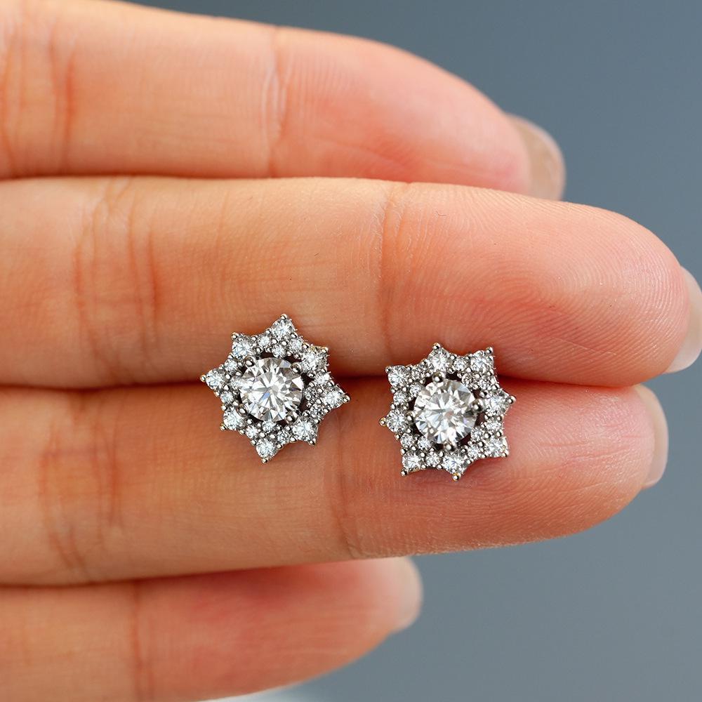 Unisex Irregular Moissanite Stud Earrings In Sterling Silver - Hip Hop Fashion