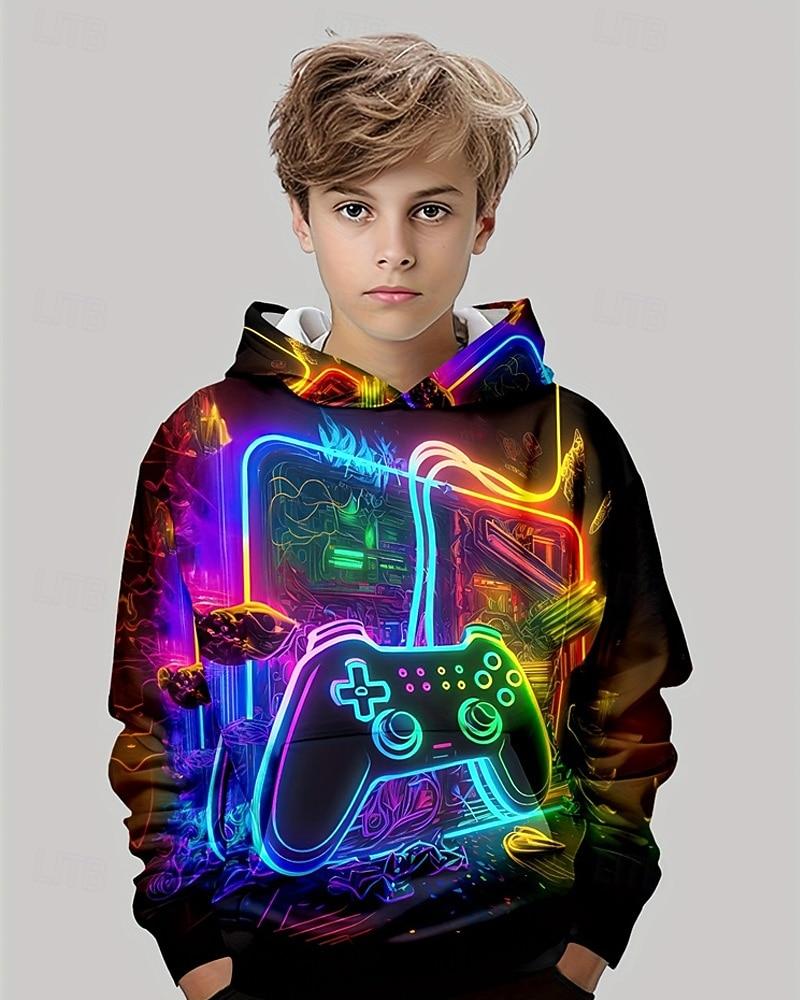 Boys Graphic Game Hoodie Long Sleeve Spring Fall Fashion Streetwear Kids Hooded Outdoor Casual Daily Regular Fit