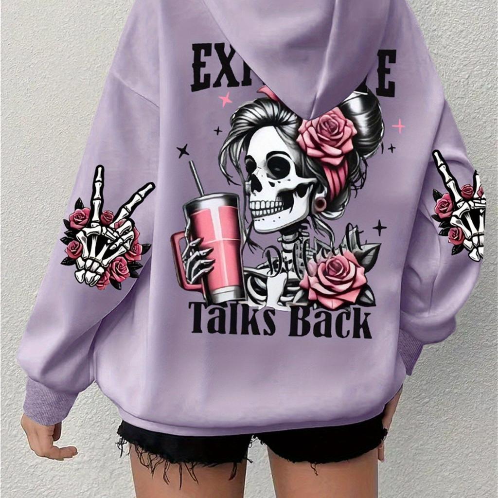Europe and the United States popular autumn and winter large size sweatshirt printed skull hoodie long sleeve hooded European size sweater