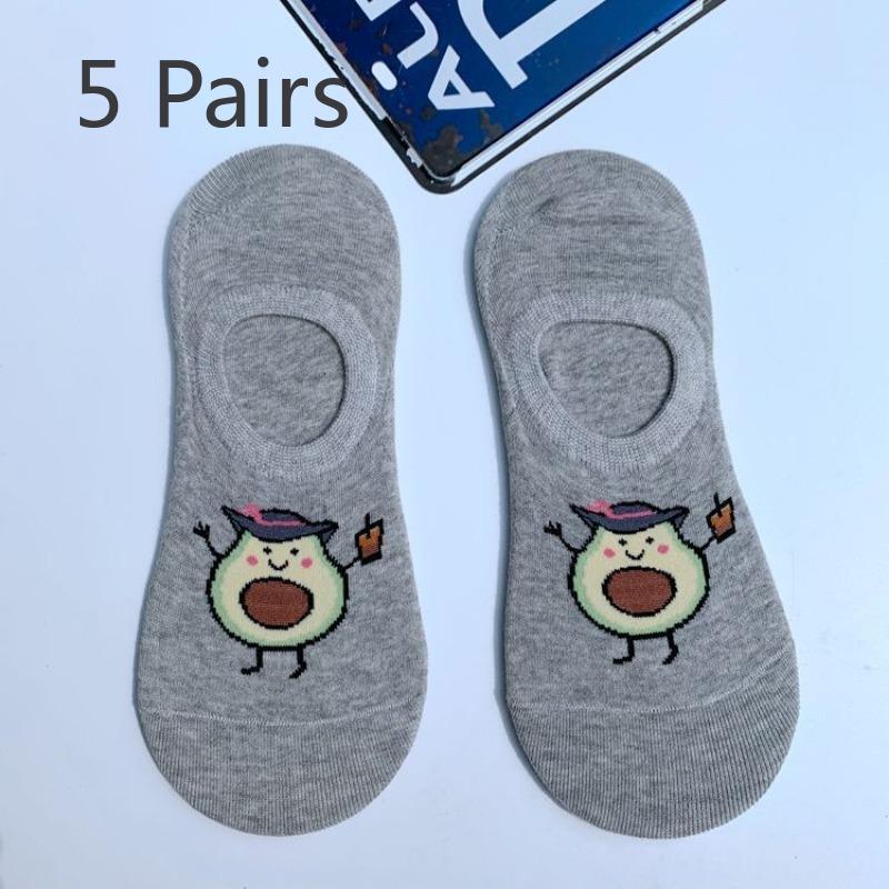 5 Pairs of Men and Women Tide Short Socks Low Waist Spring and Summer Couple Shallow Mouth Invisible Thin Cartoon Boat Socks