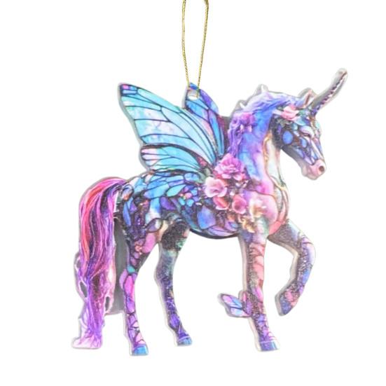 Yousheng Horse Christmas Ornaments Glitter Rhinestone Horse Christmas Tree Hanging Ornament 2D Flat Acrylic Car Rear View Mirror Charm for Holiday