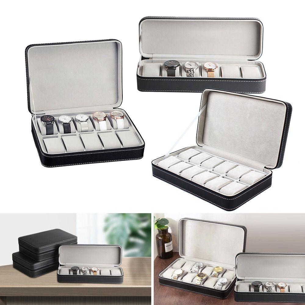 Dust-proof PU Leather Watch Box 6/10/12 Bit Watch Storage Box Zipper Watch Box  Men Women Use