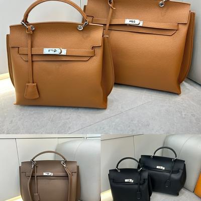 Borsa a mano a tracolla messenger in pelle bovina primo strato motivo litchi platino moda grande capacità
