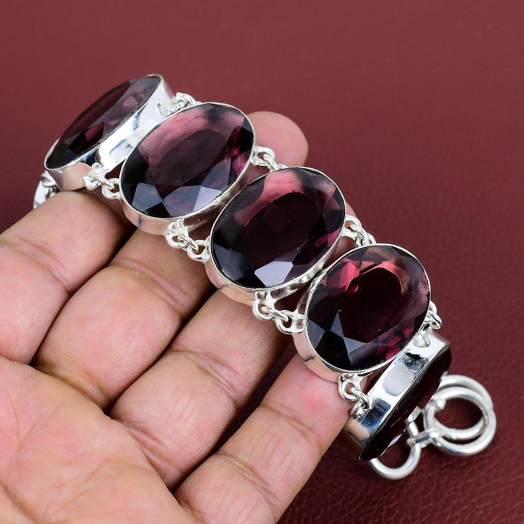 Faceted pink amethyst bracelet handmade unique jewelry natural gemstone bracelet 925 sterling silver adjustable chain bracelet gifts for her