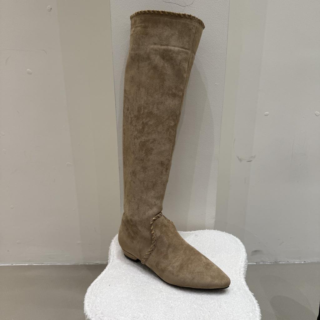 Thick Heel Pointed Brown Pile Boots Women's Boots 2025 New Autumn and Winter Suede Thin Boots Long Knight Boots