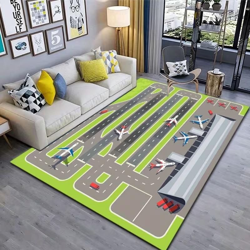 

Kids Realistic Airport Runway Play Rug Non Slip Soft Educational Interactive Carpet for Children Bedroom Playroom and Game Area 40X60cm