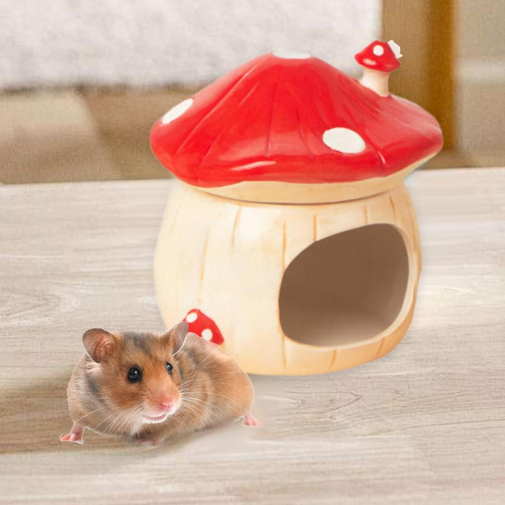 Ceramic Hamster House Guinea Pig Hideout Hamster Nest Mushroom Shaped Cave for Rats Dwarf Hamster Hedgehog Chipmunk Gerbils