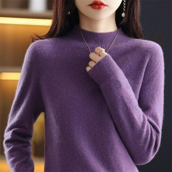 Women's Cashmere Half-Turtleneck Sweater - Thick, Loose, All-Match Wool Knit Pullover for Autumn and Winter