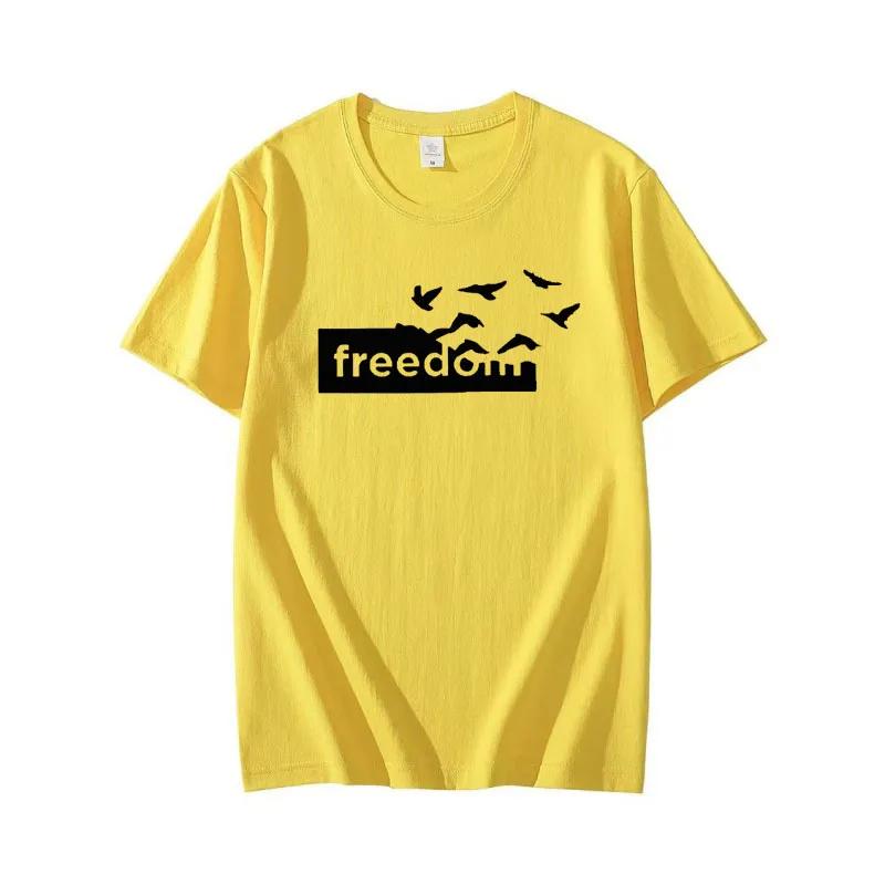 2025 Summer Fashion Cotton Crew Neck T-Shirt Freedom Printed Short Sleeve Loose and Versatile Men and Women Clothing Top T-shirt
