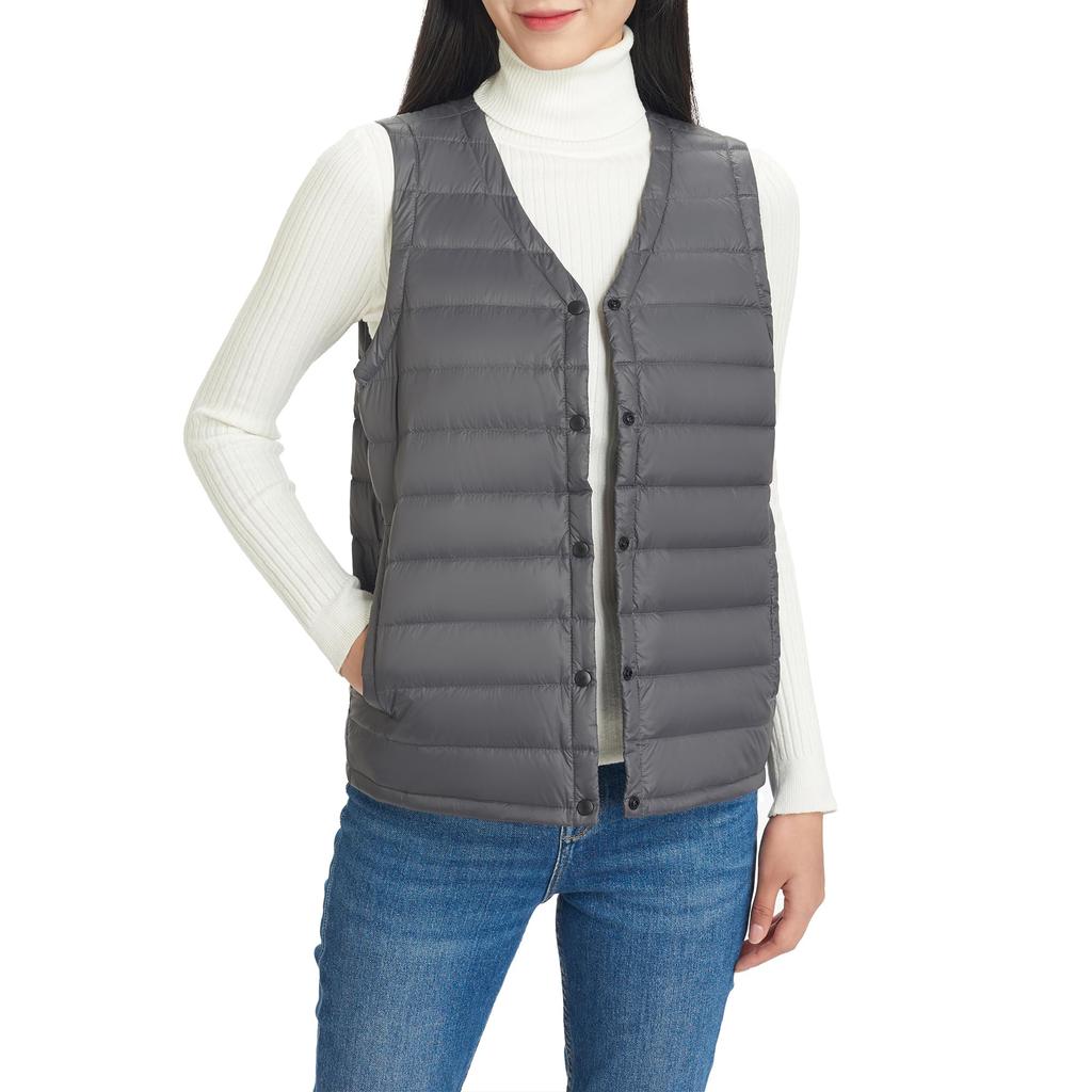 Ultra Light Down a Japanese and Includes a Storage Product 0123 Silver-Gensen Women's Vest, Brand. Lightweight, Warm, Water-Repellent, Compact. Pouch.