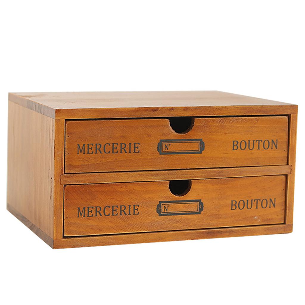 Vintage Trälåda med Dubbla Lager och Lådor Skrivbordsorganisatör Multifunktionellt Förvaringsskåp Dekoration