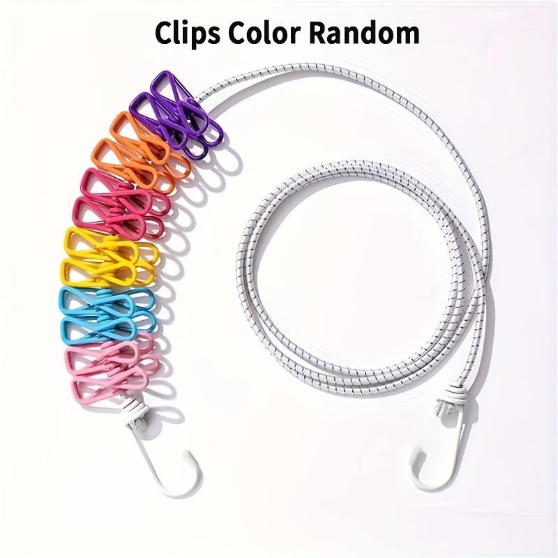 Portable Clothesline with 12 Clothespins, Travel Clothesline Stretchy Retractable Elastic Laundry Clothes Line for Backyard