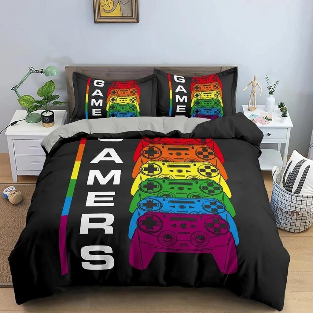 Gamepad Duvet Cover 2/3Pcs Game Bedding Set Teens Video Game Quilt Cover Set ,King, Double Bed, For Bedroom