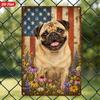 2D Flat, 1pc Patriotic Pug Metal Sign Wall Art, Smiling Pug Dog, Home Decor, Perfect for Office Entryway, Wildflower Meadow, Stars And Stripes, Weathe