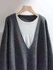 Women's Color Block Cashmere Sweater, Double Collar Two-Piece Design, Versatile Knitwear for Autumn/Winter.
