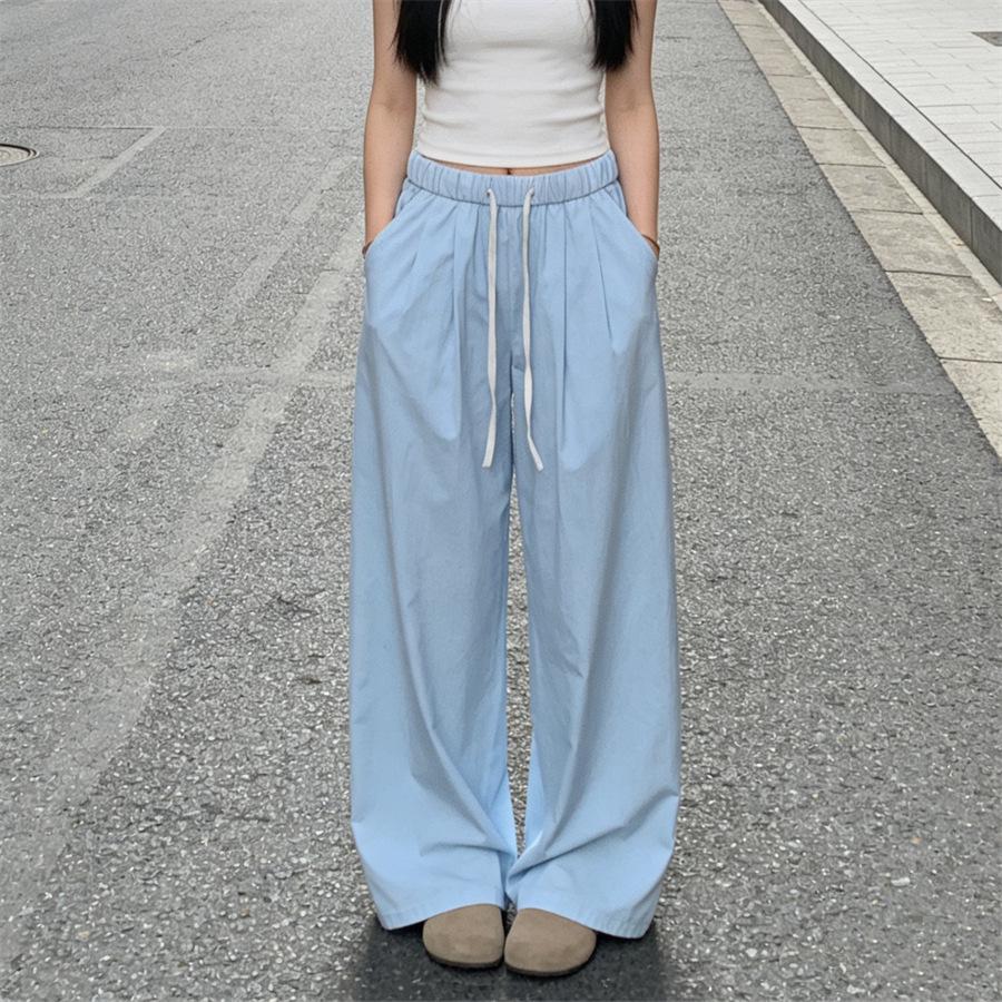 Women's Summer Yamo Wide-Leg White Pants: Casual, Loose-Fit, Milk Puff Texture