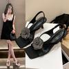 High-heeled sandals 2025 summer new sexy rhinestones flower square head thin heel elastic band thin versatile sandals women