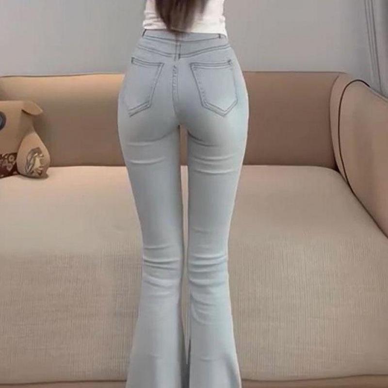

Женские джинсы микро-клеш с высокой посадкой, светло-голубые - корейский стиль, длина девять точек для весны и осени S