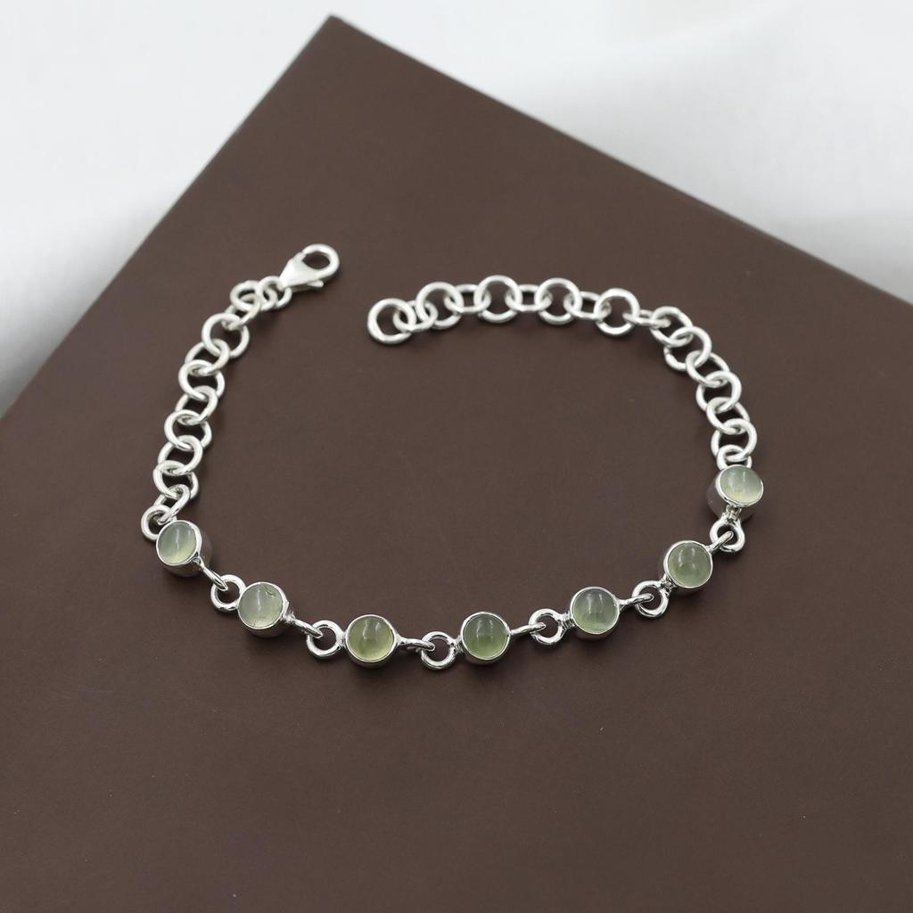 Prehnite Silver Bracelet, 925 Sterling Silver Handmade Jewelry, Gifts For Her, Women Silver Bracelet Ab0546