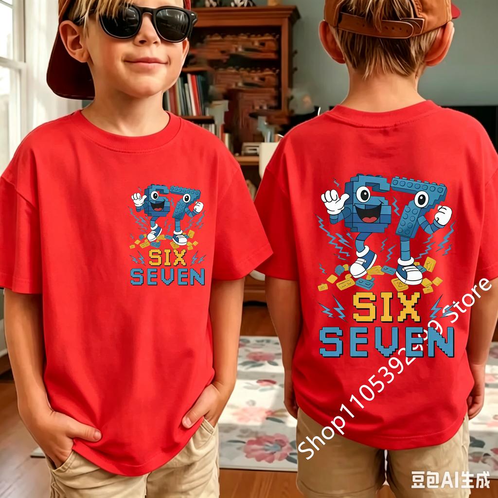 Summer New Children's T-shirt Casual Fashion Kids Clothing 67 Six Seven Cute Print Trendy Boys Girls Y2k Short Sleeve Tees Tops