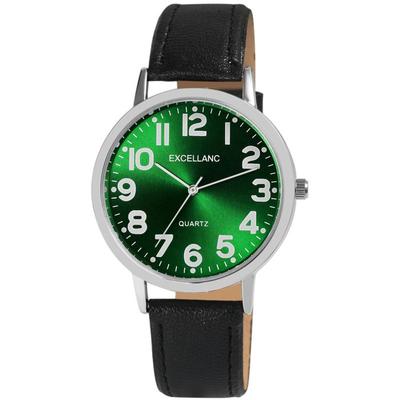 Montre Bracelet - EXCELLANC - Excellanc - Cadran Vert - Boîtier 39 Mm - Bracelet Simli Cuir Noir