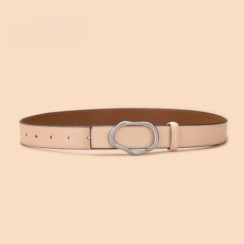 

Женский ремень из натуральной кожи Женский ремень из коровьей кожи Декорация с круглой пряжкой для девочек Универсальный повседневный джинсовый женский ремень 105cm