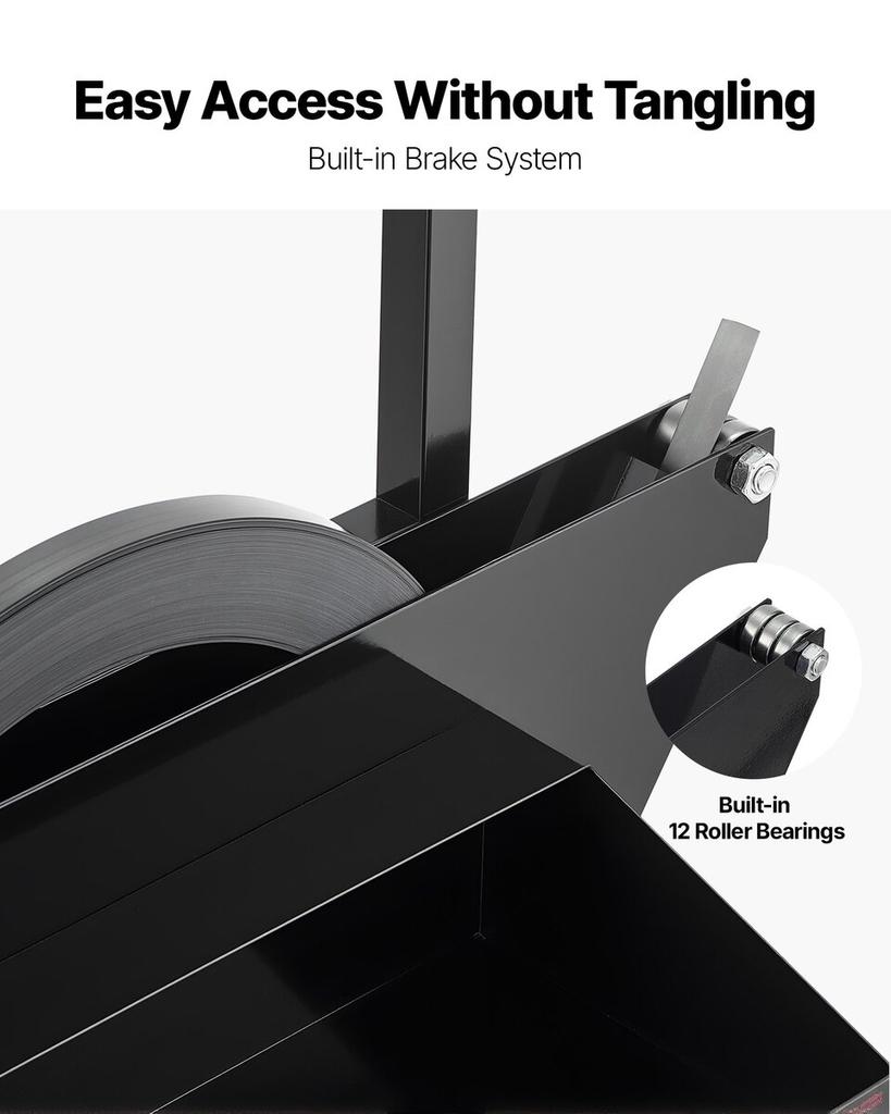 Banding Strapping Cart, Fit for Steel Strapping Coils with 600 mm Core Outer Size, Heavy Duty Strapping Dispenser with Rubber Wheels, Suitable for