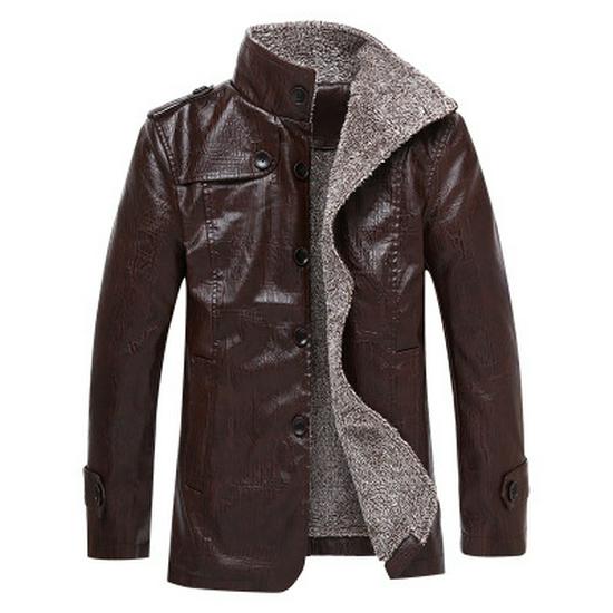 Men's Plus Size Motorcycle Style Leather Jacket with Fleece and Fur Integration