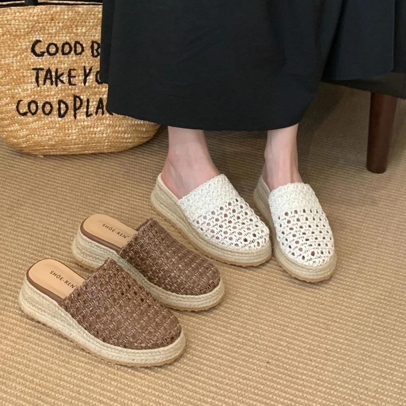Vintage Woven Design Platform Slippers Women Fashion Casual Slide Sandals Summer Comfortable Wedges Beach Sandal Scarpe Da Donna