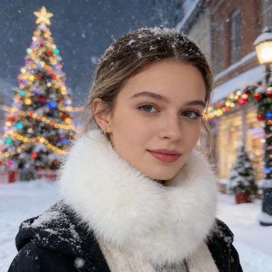 Fake Scarf Puffy Collar Trim Fur Neck Scarf Adjustable Button Fastening Faux Removable Plush Winter Warmer