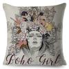 Fashion Woman Art Pillowcase Double Print Boho Lady Cushion Cover Soft Plush Portrait Pillowcase Home Decor