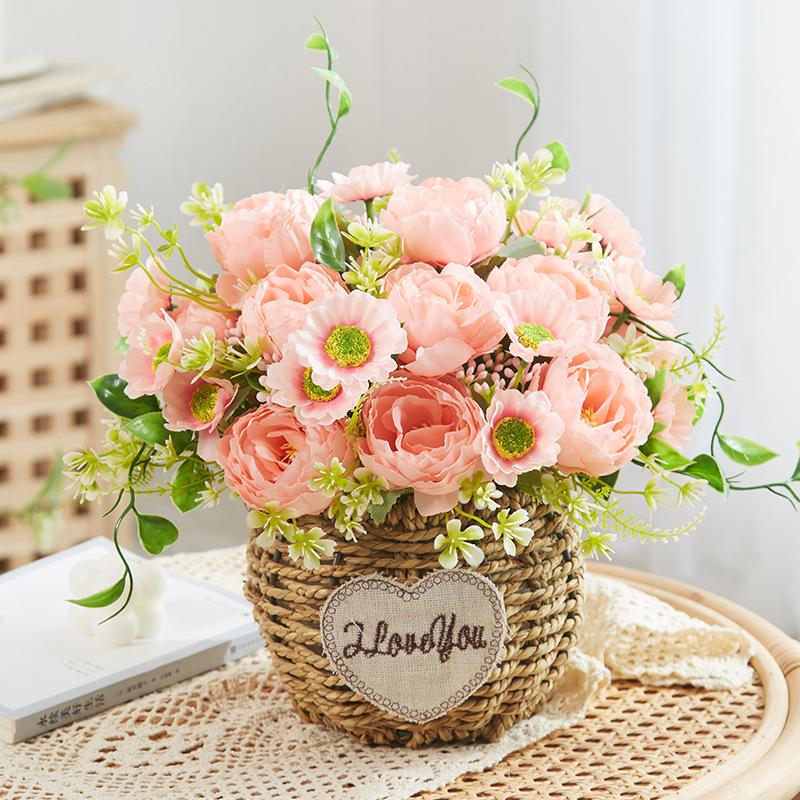 Silk Sunflower Floral Arrangement: Artificial Potted Bouquet for Living Room and Dining Table Decoration.